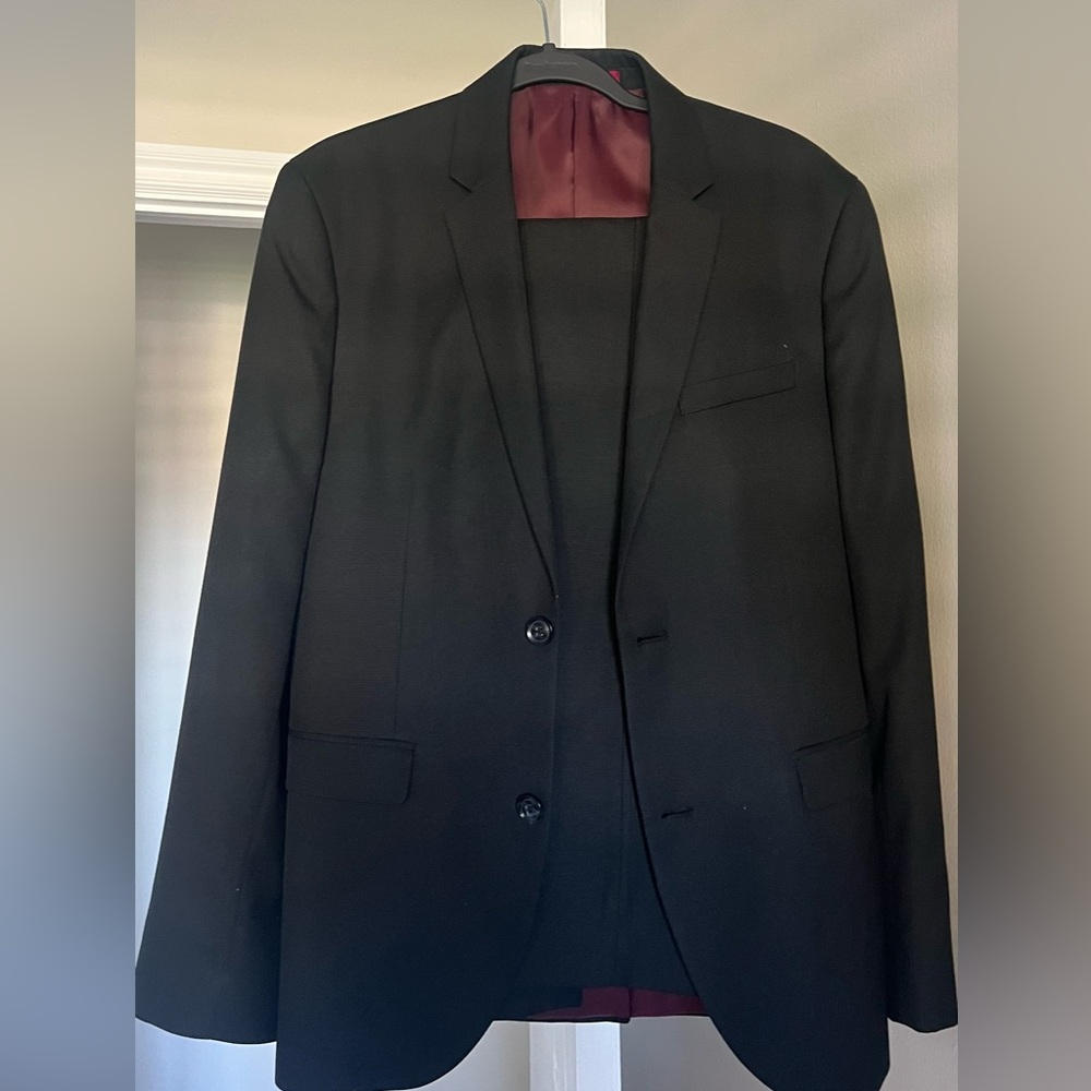 Topman Black Suit with Burgundy Lining